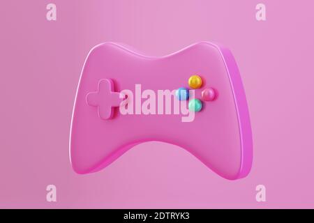 Niedliche minimalistische Spiel Joystick auf rosa Hintergrund, Computer-Gaming-Konzept, 3d-Render Stockfoto