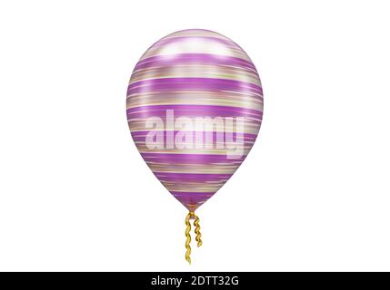 Ein gestreifter Ballon Nahaufnahme isoliert auf weiß, 3D-Rendering Stockfoto
