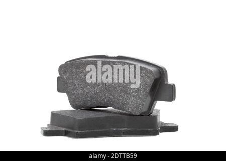Satz von Kit Bremsbeläge Auto Ersatzteile, Fahrzeugobjekte Satz von Bremsbacken isoliert auf weißem Hintergrund, niemand. Stockfoto