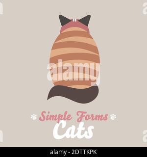 Flache rote Katze sitzend Rückansicht isoliert Vektor. Cartoon Illustration inländischen tabby Katze Logo Symbol Stock Vektor