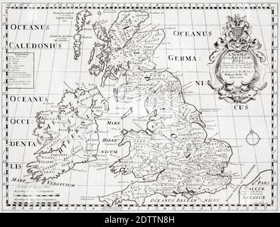 Eine neue Karte der Britischen Inseln, die ihre alten Leute, Städte und Städte der Anmerkung, in der Zeit der Römer zeigt. Nach einer Karte des Kartographen Edward Wells veröffentlicht im Jahr 1800 in einem Atlas mit dem Titel A New Sett of Maps sowohl von Antient und Gegenwart Geographie etc.. Stockfoto