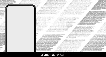 Vorlage, Mockup für Nachrichten-Bildschirm im Fernsehen, Video, Online-Zeitungen und Zeitschriften. Copyspace zum Einfügen von Bild und Text. Zeitung verschwommen Seite mit leeren Smartphone-Bildschirm. Stockfoto