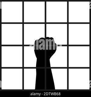 Silhouette Mann Hand im Gefängnis. Symbol für die Abbildung Stock Vektor