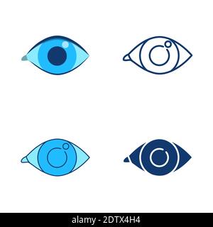Eye Icon Set in flacher und linienform. Symbol für das menschliche Sinnesorgan. Vektorgrafik. Stock Vektor