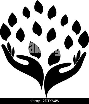 Zwei Hände, Blätter, Baum, Gärtner, Naturheilkundler, Logo Stock Vektor