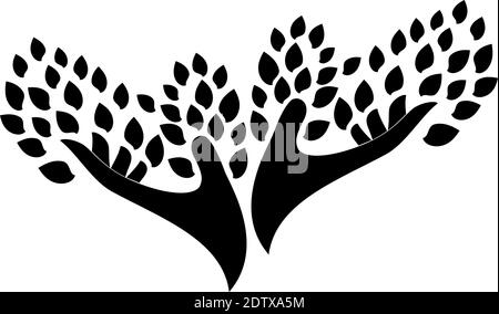 Zwei Hände, Blätter, Baum, Gärtner, Naturheilkundler, Logo Stock Vektor