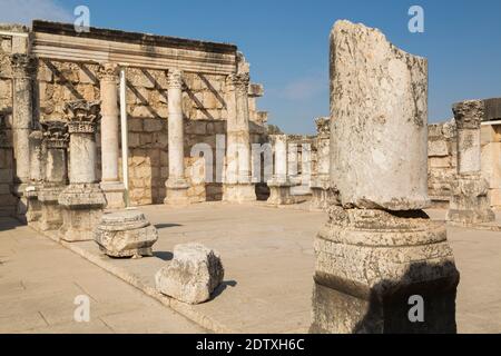 Alte Ruinen der Weißen Synagoge, Kapernaum, See von Galiläa Region, Israel Stockfoto