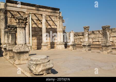 Alte Ruinen der Weißen Synagoge, Kapernaum, See von Galiläa Region, Israel Stockfoto