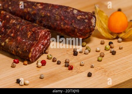 Geräucherte Wurst eine Feinkost aus Deutschland Stockfoto