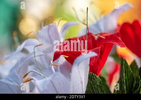 Papiroflexie, Papierblumen in Farben Stockfoto