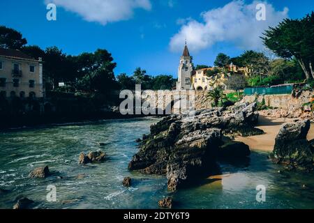 Außenansicht des Schlossmuseums Condes de Castro Guimaraes, in Cascais, Portugal Stockfoto