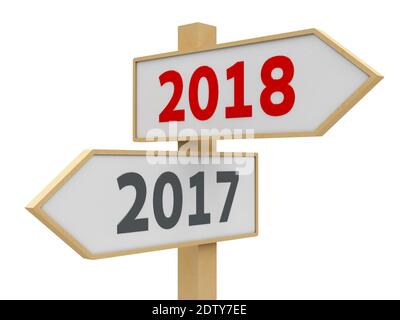 Straßenschild mit 2017-2018 Änderung auf weißem Hintergrund stellt die neue 2018, dreidimensionale Wiedergabe Stockfoto