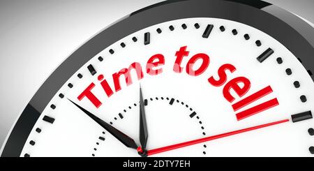 Schwarze Uhr mit Zeit zu verkaufen stellt Zeit Business-Konzept, dreidimensionale Rendering, 3D-Illustration Stockfoto