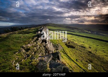 Windgather Rocks, Cheshire and Derbyshire Border, Peak District National Park, England, Großbritannien Stockfoto