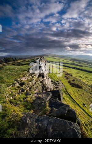 Windgather Rocks, Cheshire and Derbyshire Border, Peak District National Park, England, Großbritannien Stockfoto