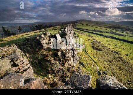 Windgather Rocks, Cheshire and Derbyshire Border, Peak District National Park, England, Großbritannien Stockfoto
