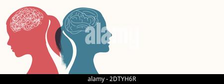 Metapher bipolare Störung Geist mental. Doppeltes Gesicht.Persönlichkeit teilen. Konzept Stimmungsstörung.2 Kopf weibliche Silhouette. Psychologie. Doppelte Persönlichkeit Stock Vektor