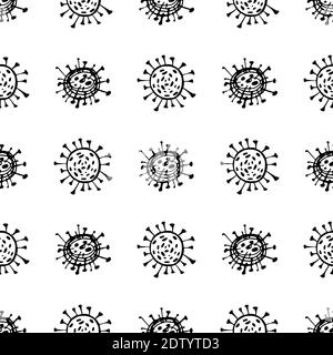 Nahtloses Muster von Coronavirus-Mikroben. Coronavirus 2019-nCoV. Doodle Einfache Linienelemente aus einem medizinischen Konzept. Bearbeitbare Mikrobe für Vektoranschläge. V Stock Vektor