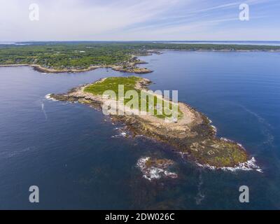 Straitsmouth Island Leuchtturm Luftaufnahme auf Straitsmouth Island in der Stadt Rockport, Cape Ann, Massachusetts MA, USA. Stockfoto