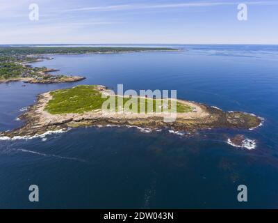 Straitsmouth Island Leuchtturm Luftaufnahme auf Straitsmouth Island in der Stadt Rockport, Cape Ann, Massachusetts MA, USA. Stockfoto