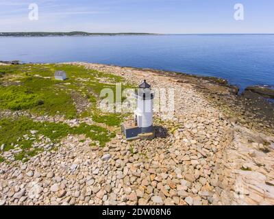 Straitsmouth Island Leuchtturm Luftaufnahme auf Straitsmouth Island in der Stadt Rockport, Cape Ann, Massachusetts MA, USA. Stockfoto