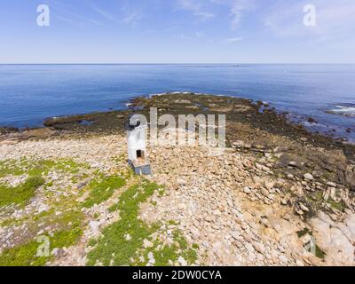 Straitsmouth Island Leuchtturm Luftaufnahme auf Straitsmouth Island in der Stadt Rockport, Cape Ann, Massachusetts MA, USA. Stockfoto