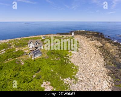 Straitsmouth Island Leuchtturm Luftaufnahme auf Straitsmouth Island in der Stadt Rockport, Cape Ann, Massachusetts MA, USA. Stockfoto