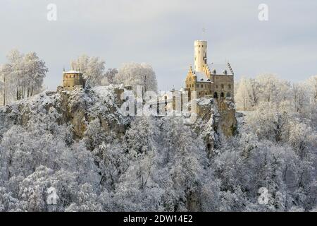 Schloss Lichtenstein Im Winter Stockfoto