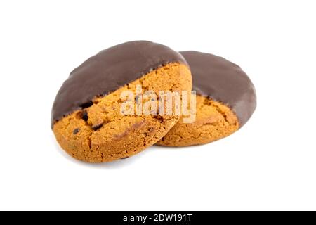 Haferflocken glasierte Schokolade Chip Cookies auf weißem Hintergrund isoliert Stockfoto