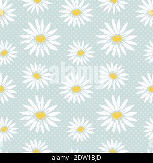 Daisy Flower Polka Dots Hand gezeichnet nahtlose Vektor-Muster Stock Vektor