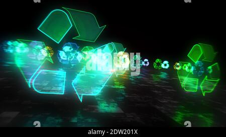 Recycling Symbol, Ökologie, Wiederverwendung Symbol, grüne Technologie und saubere Industrie. Futuristisches abstraktes Konzept 3d Rendering Illustration. Stockfoto