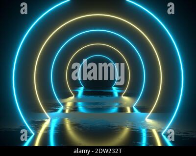3d-Rendering Neonbogen oder Tunnel Stockfoto