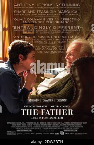 VERÖFFENTLICHUNG: 26. Februar 2021 TITEL: The Father STUDIO: Sony Pictures Classics REGIE: Florian Zeller HANDLUNG: Ein Mann verweigert seiner Tochter jede Hilfe im Alter. Während er versucht, einen Sinn für seine sich verändernden Umstände zu finden, beginnt er an seinen Lieben, seinem eigenen Geist und sogar an der Struktur seiner Realität zu zweifeln. MIT: Olivia Colman und Anthony Hopkins Plakatkunst. (Kreditbild: © Sony Pictures Classics/Entertainment Pictures) Stockfoto