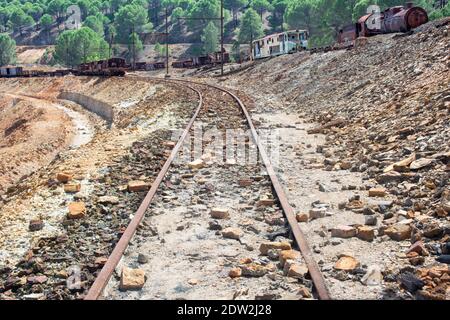 Alte Bahnstrecke in Minas de Riotinto Stockfoto