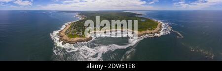 Heilbutt Point State Park und körnige Steinbruch Luftbild Panorama und die Küste Luftbild in der Stadt Rockport, Massachusetts MA, USA. Stockfoto