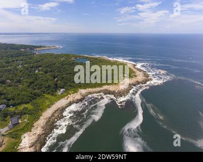 Heilbutt Point State Park und körnige Steinbruch Luftaufnahme und die Küste Luftaufnahme in der Stadt Rockport, Massachusetts MA, USA. Stockfoto