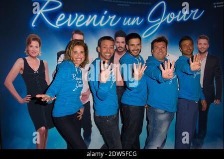 Christine Lemler, Franck Le Hen, Edouard Collin, Rodolphe Sand und David Tournay posieren für die Comedy-Show "Revenir UN Jour" am 13. Mai 2014 im Palais des Glaces in Paris. Foto von Thierry Orban/ABACAPRESS.COM Stockfoto