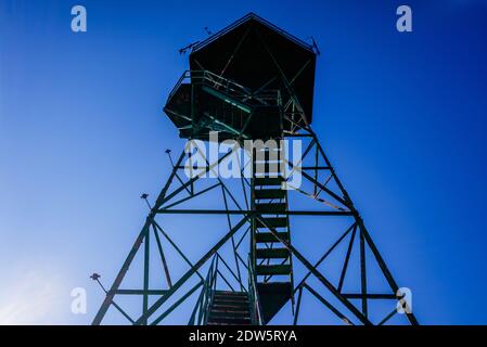 Hoher Waldwachturm auf einem Gipfel. Stockfoto