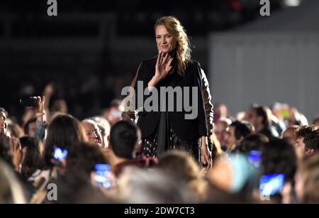 Uma Thurman bei einer Strandvorführung zum 20-jährigen Jubiläum von Quentin Tarantinos Film 'Pulp Fiction' im Rahmen der 67. Filmfestspiele von Cannes am 23. Mai 2014 in Cannes, Frankreich. Foto von Lionel Hahn/ABACAPRESS.COM Stockfoto