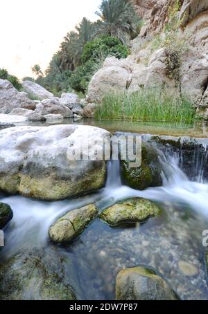 Die schöne Wadi Shab im Oman. Stockfoto