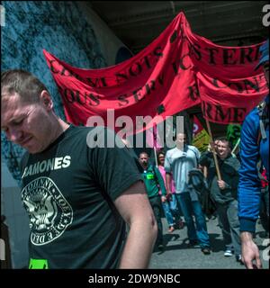 Manifestation des cheminots A la Gare d'Austerlitz, Paris, Frankreich le 18 Juin 2014. Des usagers de la SNCF crient leur colere au 8eme jour de la greve. Foto von renaud Khan/ABACAPRESS.COM Stockfoto