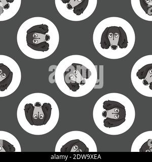 Hand gezeichnet niedlichen Saluki Hund Gesicht Rasse in Polka Punkt nahtlose Vektor-Muster. Purebread Stammbaum Welpen inländischen auf dotty Hintergrund. Hundeliebhaber Stock Vektor