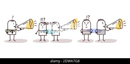 Hand gezeichnet Cartoon Menschen Zuhören und reden über ein Gerücht Stock Vektor