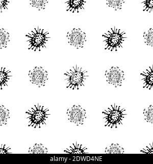 Nahtloses Muster von Coronavirus-Mikroben. Coronavirus 2019-nCoV. Doodle Einfache Linienelemente aus einem medizinischen Konzept. Bearbeitbare Mikrobe für Vektoranschläge. V Stock Vektor