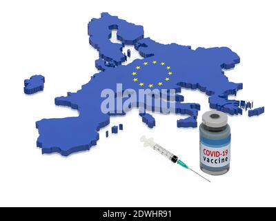 Coronavirus-Impfstoff in Europa, 3d-Illustration Stockfoto