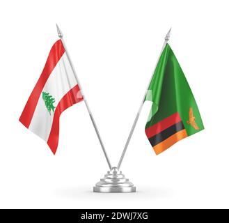 Sambia und Libanon Tischflags isoliert auf weißem 3D-Rendering Stockfoto