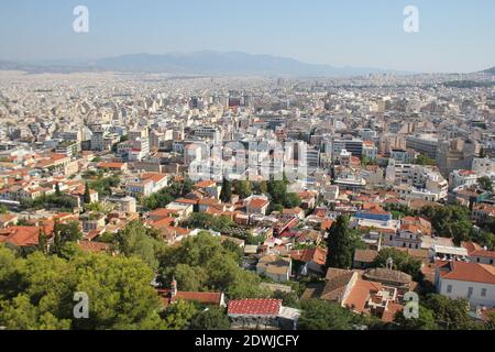 Blick über die Stadt von der Akropolis in Athen, Griechenland. Panorama von Athen Stockfoto