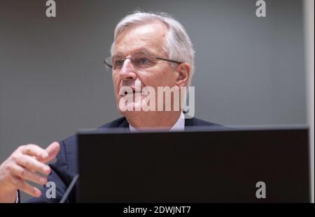 Brüssel, Belgien. Dezember 2020. Michel Barnier, Chefunterhändler der britischen Task Force der Europäischen Kommission, nimmt am 22. Dezember 2020 in Brüssel an einer Sitzung des Ausschusses der Ständigen Vertreter (AStV) zum aktuellen Stand der Verhandlungen zwischen der EU und dem Vereinigten Königreich Teil. Die Ständigen Vertreter der EU werden über den Stand der Verhandlungen zwischen der EU und dem Vereinigten Königreich und das umfassende Investitionsabkommen zwischen der EU und China sprechen. - Foto von Monasse T/ANDBZ/ABACAPRESS.COM Quelle: ABACAPRESS/Alamy Live News Stockfoto