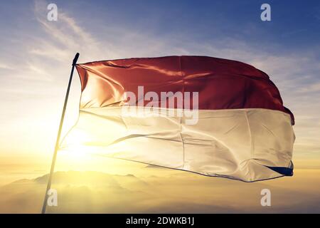 Tarija Department of Bolivia Flagge winken auf der Spitze Sonnenaufgang Nebelnebel Stockfoto