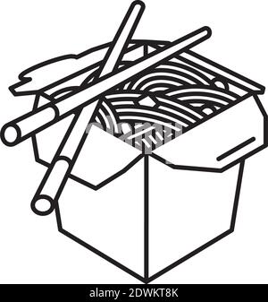 Chinesische Take-Out Food Box und Essstäbchen Vektor-Linie Symbol für Chop Suey Day am 29. August. Asiatische Lebensmittel Umriss Symbol. Stock Vektor